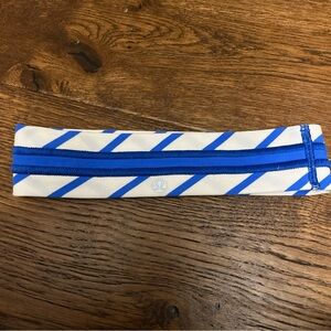 Lululemon Blue White Royal Diagonal Stripe Logo Headband Sweatband Running Gym